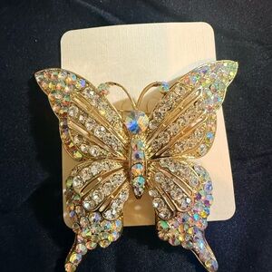 Gold and Crystal Butterfly Brooch
